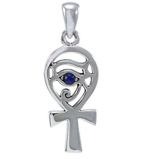 Ankh Eye of Horus Sterling Silver Pendant with Lapis