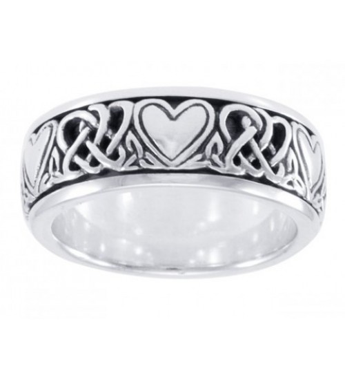 Celtic Hearts Sterling Silver Fidget Spinner Ring