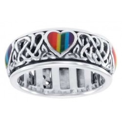 Rainbow Hearts Sterling Silver Fidget Spinner Ring
