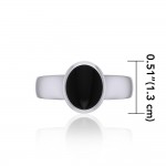Modern Round Shape Inlaid Black Onyx Silver Ring