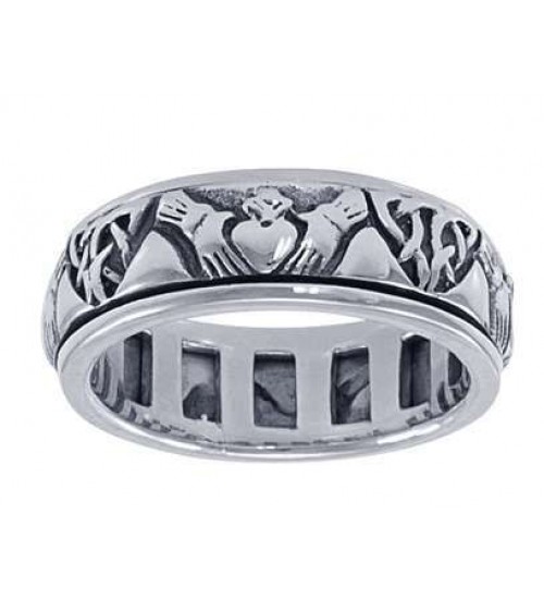 Celtic Claddagh Sterling Silver Fidget Spinner Ring