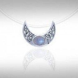 Blue Moon Silver Pendant with Rainbow Moonstone