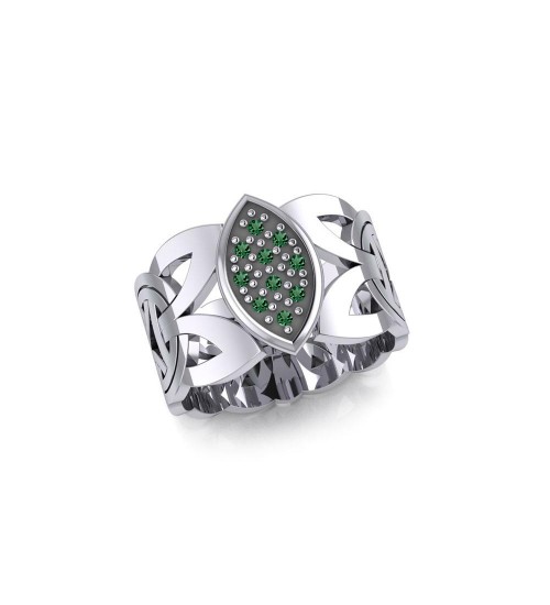 Borre Silver Ring with Emerald Gemstones