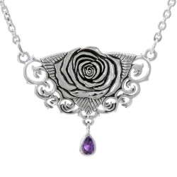 Brigid Ashwood Sacred Rose Silver Necklace with Amethyst