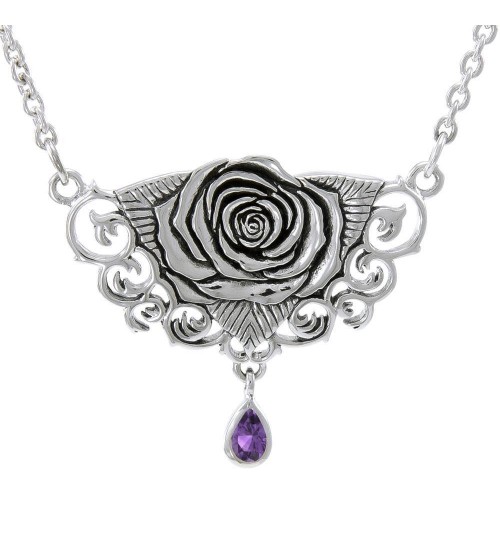 Brigid Ashwood Sacred Rose Silver Necklace with Amethyst