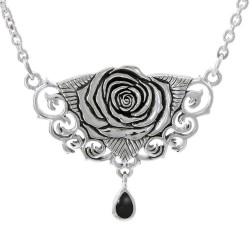 Brigid Ashwood Sacred Rose Silver Necklace with Black Onyx