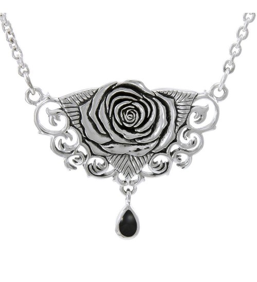 Brigid Ashwood Sacred Rose Silver Necklace with Black Onyx