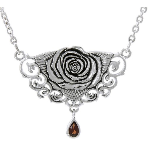 Brigid Ashwood Sacred Rose Silver Necklace with Garnet
