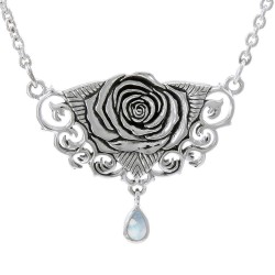 Brigid Ashwood Sacred Rose Silver Necklace with Rainbow Moonstone