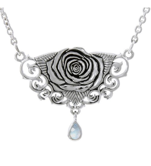 Brigid Ashwood Sacred Rose Silver Necklace with Rainbow Moonstone