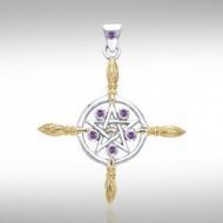 Broomsticks & Star Pendant with Amethyst Gems