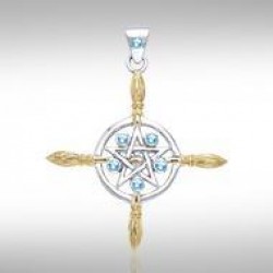 Broomsticks & Star Pendant with Blue Topaz Gems