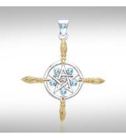 Broomsticks & Star Pendant with Blue Topaz Gems