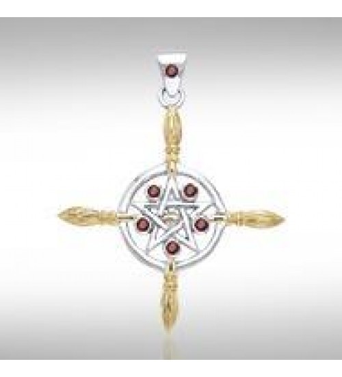 Broomsticks & Star Pendant with Garnet Gems