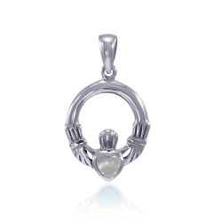 Celtic Claddagh Mother of Pearl Birthstone Sterling Silver Pendant