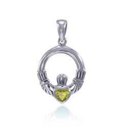 Celtic Claddagh Peridot Birthstone Sterling Silver Pendant