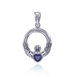 Celtic Claddagh Sapphire Birthstone Sterling Silver Pendant