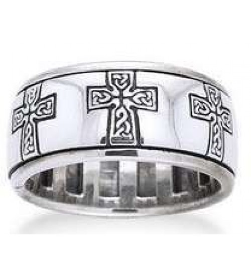 Celtic Cross Sterling Silver Fidget Spinner Ring