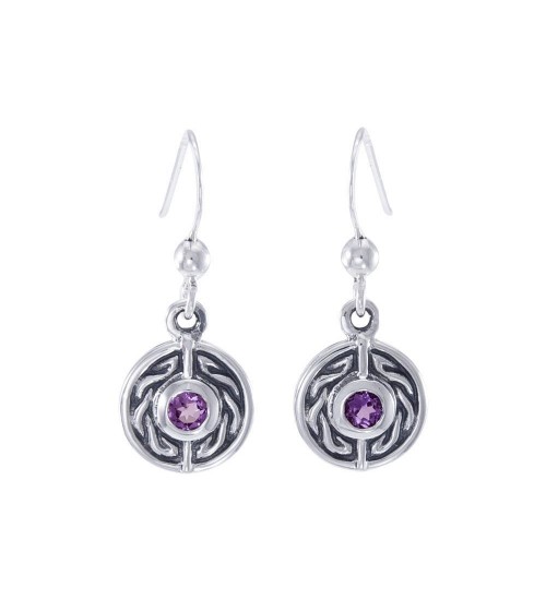 Celtic Knot Round Earrings with Amethyst