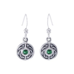 Celtic Knot Round Earrings with Emerald