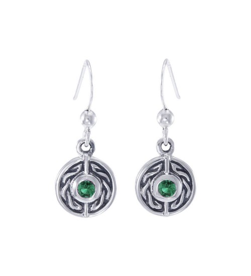 Celtic Knot Round Earrings with Emerald