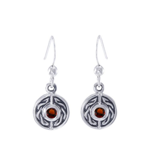 Celtic Knot Round Earrings with Garnet