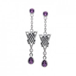 Celtic Knot Triangle Earrings with Amethyst Gemstones