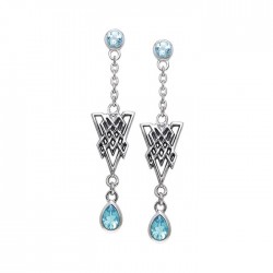 Celtic Knot Triangle Earrings with Blue Topaz Gemstones