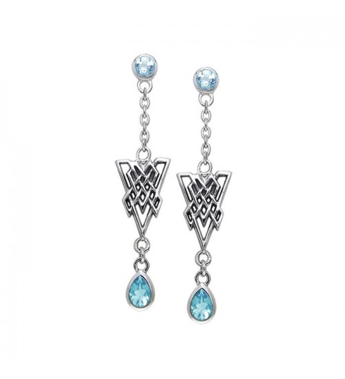 Celtic Knot Triangle Earrings with Blue Topaz Gemstones