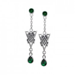 Celtic Knot Triangle Earrings with Emerald Gemstones