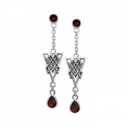 Celtic Knot Triangle Earrings with Garnet Gemstones