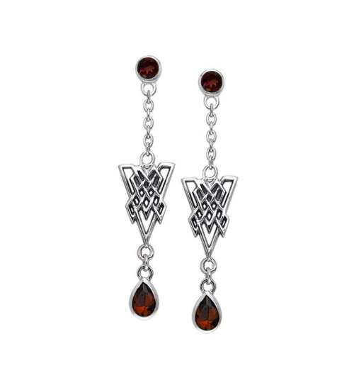 Celtic Knot Triangle Earrings with Garnet Gemstones