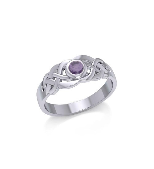 Celtic Knotwork Ring with Amethyst Gemstone