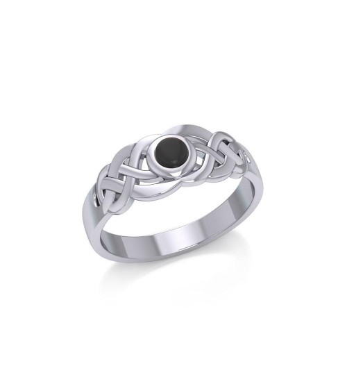 Celtic Knotwork Ring with Black Onyx Gemstone