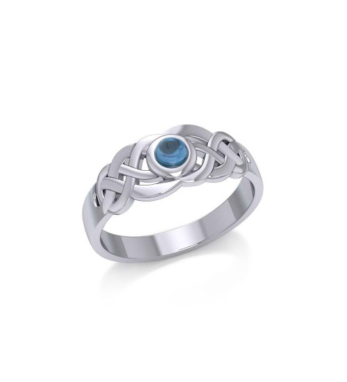 Celtic Knotwork Ring with Blue Topaz Gemstone