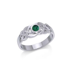 Celtic Knotwork Ring with Emerald Gemstone