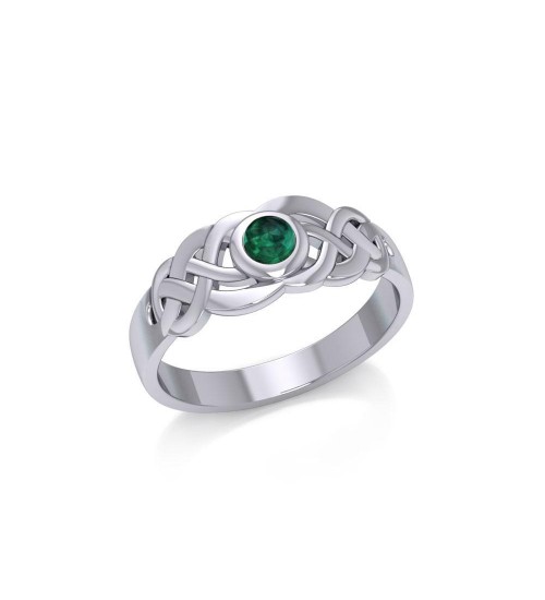 Celtic Knotwork Ring with Emerald Gemstone