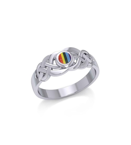 Celtic Knotwork Ring with Rainbow Inlaid Gemstone