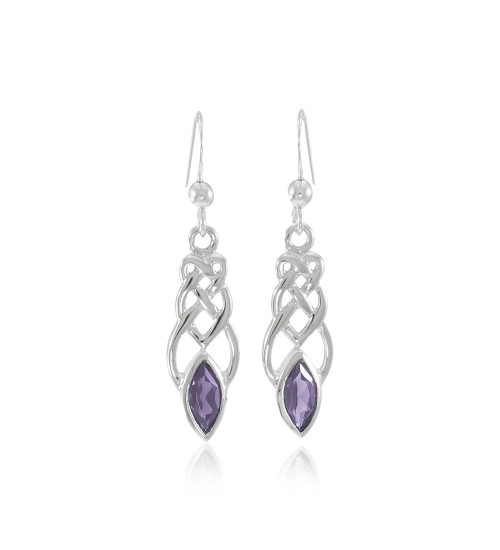 Celtic Knotwork Silver Earrings with Amethyst Gems