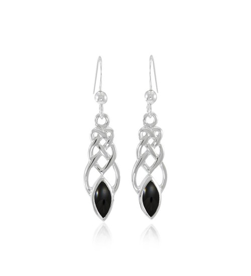 Celtic Knotwork Silver Earrings with Black Onyx Gems