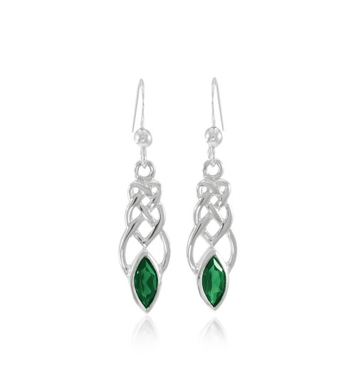 Celtic Knotwork Silver Earrings with Emerald Gems
