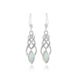 Celtic Knotwork Silver Earrings with Opal Gems