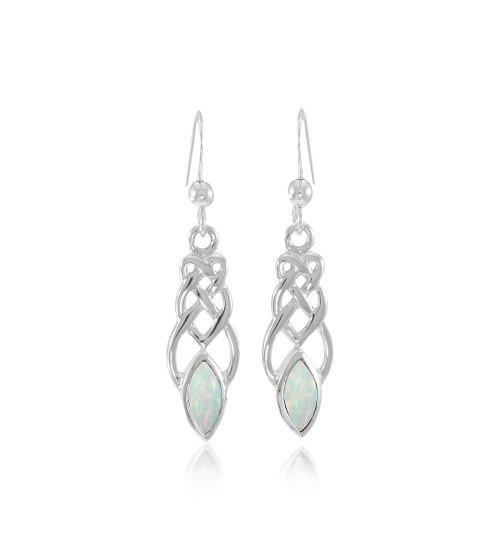 Celtic Knotwork Silver Earrings with Opal Gems