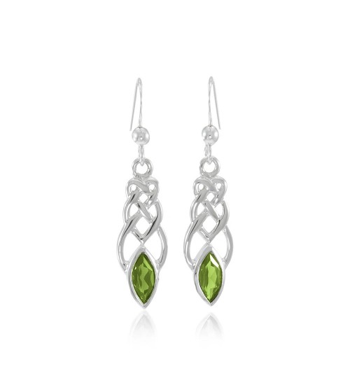 Celtic Knotwork Silver Earrings with Peridot Gems