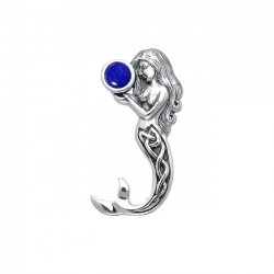 Celtic Mermaid Silver Pendant with Lapis Gemstone