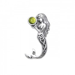 Celtic Mermaid Silver Pendant with Peridot Gemstone