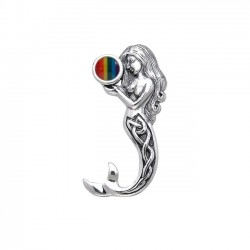 Celtic Mermaid Silver Pendant with Rainbow Colored Enamel