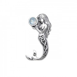 Celtic Mermaid Silver Pendant with Rainbow Moonstone Gemstone