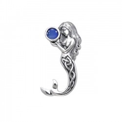 Celtic Mermaid Silver Pendant with Sapphire Gemstone