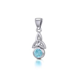 Celtic Trinity Knot with Aquamarine Birthstone Silver Pendant